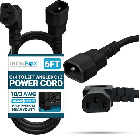 IronBox Electric - C14 to Left Angle C13 Power Cord - 90 Degree Computer Power Cord - Rated for 10A/250V - 18/3 AWG - IEC 60320 - Cable for Servers, Monitors, Computers, Networking Equipment (2 Feet) in Saudi Arabia