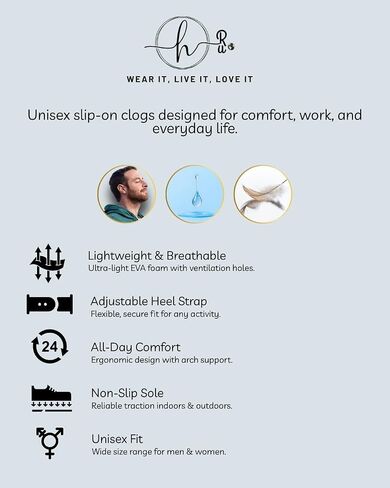HORU Unisex Slip-On Clogs – Lightweight Breathable Foam Slides for Men & Women, Nursing, Garden, Kitchen, Non Slip Shoes, Waterproof Work Footwear, Classic Mules & Clogs for Adults in Saudi Arabia