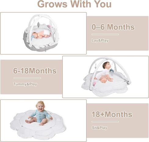 5 -in -1 طفل لعب صالة الألعاب الرياضية وحصيرة وقت البطن - حصيرة لعب الأطفال السميكة والفخمة مع 6 ألعاب حسية ، مركز النشاط القابل للتحويل لولي حديثي الولادة إلى طفل صغير ، حفرة الكرة (لا توجد كرات) in Kuwait