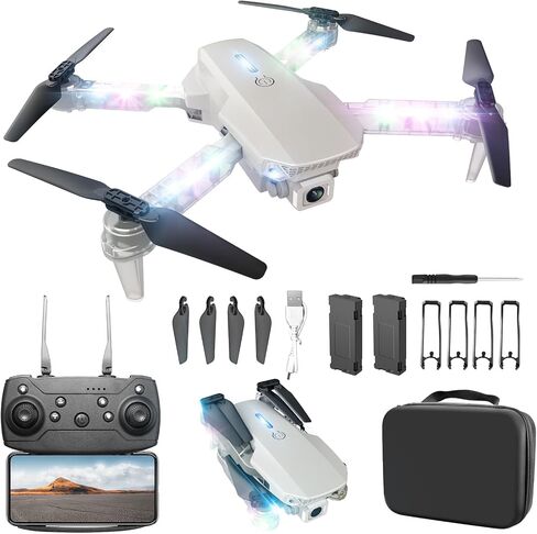 BEZGAR LED Lights Drone with Camera for Adults and Kids Beginners, White | Drone with Camera 1080P HD, Foldable Drones for Kids RC Quadcopter with One Key Take Off 3D Flips, 2 Batteries, Toys for Boys in Saudi Arabia