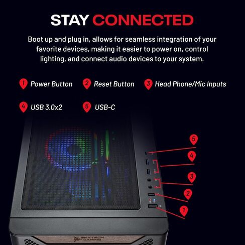 Skytech Azure Gaming PC سطح مكتب ، Ryzen 7 9800x3d 4.7 GHz (5.2 GHz Turbo) ، NVIDIA RTX 5070 12GB ، 1TB Gen4 NVME SSD ، 32GB DDR5 RAM 6000 RGB ، in Saudi Arabia