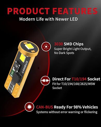 LASFIT 921 LED LED ، 906 W16W T15 912 LED LED ERVENT LIGHT ، NON-POLARITY ، LITER LIGHT PRESSION LIGHTS للسيارة/الجذع ، 300 ٪ سوبر مشرق ، حزمة 2 من 2 in Kuwait