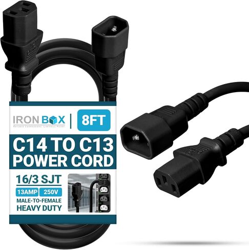 Iron Box 3ft (1m) Extension Cord, C14 to C13, 13A, 250V, 16/3 SJT IEC Power Cable - Ideal Solution for Connecting Devices to a Reliable Power Source, UL Listed Computer Cords (Black) in Kuwait