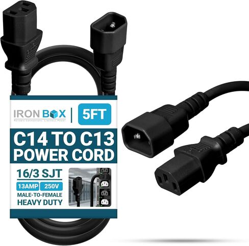 Iron Box 3ft (1m) Extension Cord, C14 to C13, 13A, 250V, 16/3 SJT IEC Power Cable - Ideal Solution for Connecting Devices to a Reliable Power Source, UL Listed Computer Cords (Black) in Kuwait
