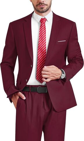 Men's Slim Fit 2 Button 2-Piece Suit Set, Solid Blazer Dress Business Wedding Party Homecoming Jacket Pants in Kuwait