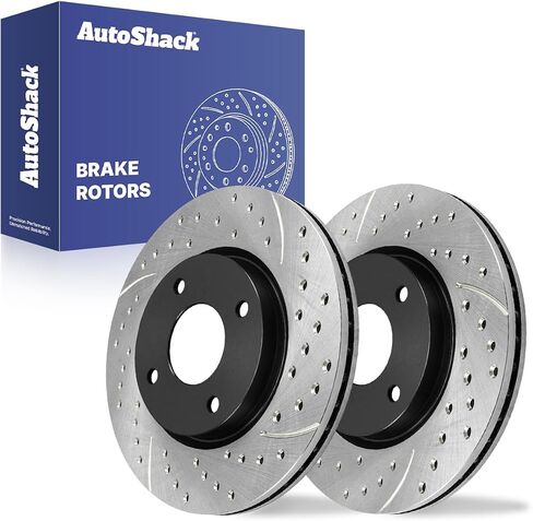 Autoshack Front Pridgle Braded Brake Rotors الزوج الفضي من 2 سائق ومسافر على جانب الركاب لعام 2007-2012 نيسان سينترا Versa 2009-2014 Cube 1.8L 2.0L FWD PR41465DSPRSPR in Kuwait