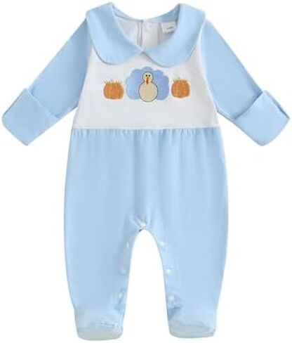 woshilaocai Baby Fall Outfit Boy Girl Plaid Embroidered Collar Romper Footie Infant Halloween Clothes in Saudi Arabia