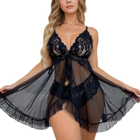 dream love Women Lingerie Lace Babydoll Chemise Ruffle Nightgown Sleepwear S-XXL in Kuwait