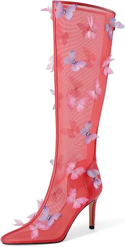 UJPFEO Women's Clear Knee High Boots Butterfly Pointed Toe Stiletto High Heels Mesh Boots Sexy Back Zipper Dress Wedding Shoes in Saudi Arabia