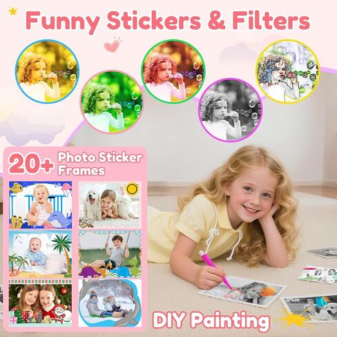 Instant Camera, Kids Camera Instant Print with 2.4 Inch Screen, Christmas Birthday Gifts for Girls Boys Age 3-12, Toddler Digital Print Toy for 3 4 5 6 7 8 9 10 Year Old,Front Rear Dual Selfie,Purple in Saudi Arabia