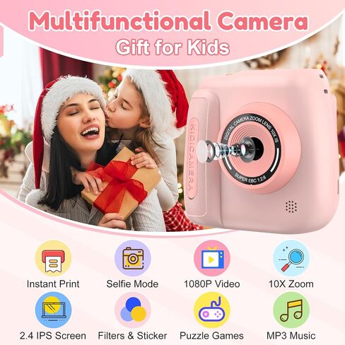 Instant Camera, Kids Camera Instant Print with 2.4 Inch Screen, Christmas Birthday Gifts for Girls Boys Age 3-12, Toddler Digital Print Toy for 3 4 5 6 7 8 9 10 Year Old,Front Rear Dual Selfie,Purple in Saudi Arabia