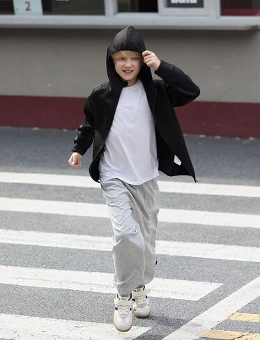 Patpat Boys zip up Black Hoodie سترة خفيفة الوزن-قميص من نوع Switshery طبقة الهواء مع سحاب كامل للأولاد من 6 إلى 12 عامًا in Saudi Arabia