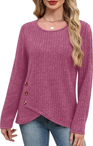 XIEERDUO Tunic Sweaters for Women Long Sleeve Shirts Crew Neck Tops with Buttons Fall Fashion Outfits Winter Clothing in Saudi Arabia