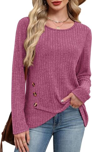 XIEERDUO Tunic Sweaters for Women Long Sleeve Shirts Crew Neck Tops with Buttons Fall Fashion Outfits Winter Clothing in Saudi Arabia