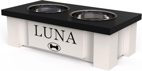 Personalized Elevated Dog Bowl Stand for Large, Medium, Small, X-Small Dogs - Stainless Steel Food and Water Bowls - Raised Dog Dish with Internal Storage (Large, Dark Walnut) in Saudi Arabia