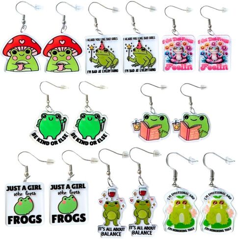 9PC Funny Earrings Pack Earring Jewelry Fun Cute Weird Unique Novelty Kawaii Funky Silly Wacky Whimsical Crazy Eccentric Quirky Sarcastic Meme Duck Dumpster Fire Dangling Dangle Women Gifts in Saudi Arabia