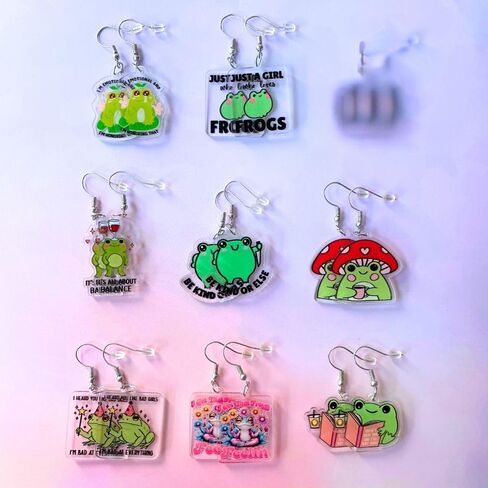 9PC Funny Earrings Pack Earring Jewelry Fun Cute Weird Unique Novelty Kawaii Funky Silly Wacky Whimsical Crazy Eccentric Quirky Sarcastic Meme Duck Dumpster Fire Dangling Dangle Women Gifts in Saudi Arabia