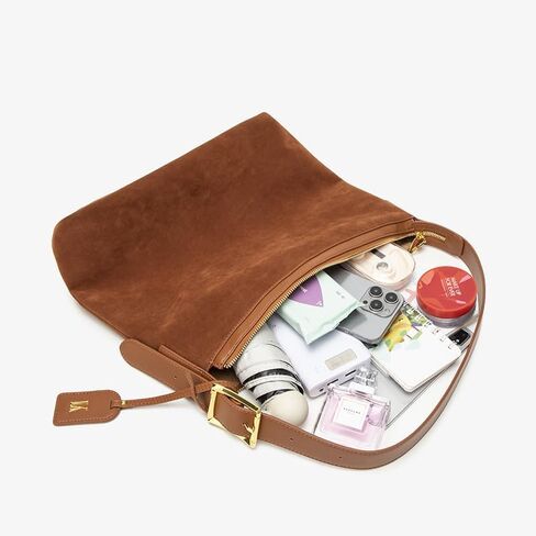 Genuine Leather Suede Bags for Women, Vintage Handbag Purse Suede Hobo Bag Slouchy Bag Shoulder Crossbody Bag in Kuwait