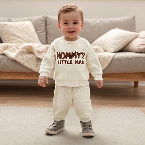 Douhoow Baby Boy Fall Winter Winter Letter مقرضة من طاقم مضلعة الرقبة in Kuwait