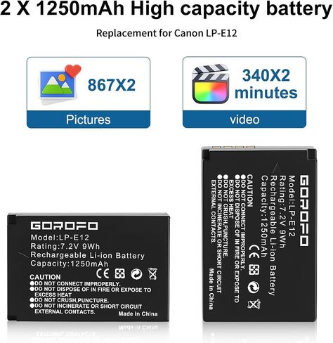 2 عبوة من بطاريات وشواحن الكاميرا الرقمية LP-E12 ، متوافقة مع Canon EOS M2 ، EOS M ، EOS M10 ، EOS M50 ، EOS M50 MARK II ، EOS M100 ، EOS M200 ، EOS100D ، SX70 HS ، Rebel SL1 Digital Cameras in Kuwait
