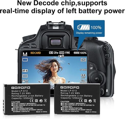2 عبوة من بطاريات وشواحن الكاميرا الرقمية LP-E12 ، متوافقة مع Canon EOS M2 ، EOS M ، EOS M10 ، EOS M50 ، EOS M50 MARK II ، EOS M100 ، EOS M200 ، EOS100D ، SX70 HS ، Rebel SL1 Digital Cameras in Kuwait