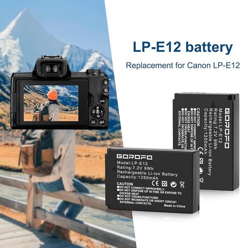 2 عبوة من بطاريات وشواحن الكاميرا الرقمية LP-E12 ، متوافقة مع Canon EOS M2 ، EOS M ، EOS M10 ، EOS M50 ، EOS M50 MARK II ، EOS M100 ، EOS M200 ، EOS100D ، SX70 HS ، Rebel SL1 Digital Cameras in Kuwait
