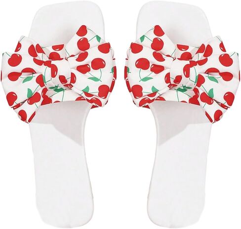 WDIRARA Women's Polka Dots Sandals Slide Flats Open Toe Slip on Leather | Bow, Summer, Vacation, Dressy, Elegant Flat in Saudi Arabia