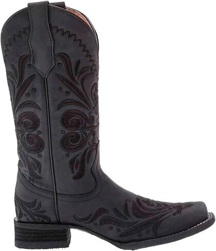 Corral Boots Women's All Black Tooled Inlay Square Toe Boots in Saudi Arabia