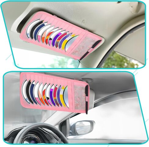 CAR CD CASE HOLDER مركبة SUN FOSOR منظم سعة كبيرة سعة أقراص مضغوطة مع 12 DVD الأكمام تخزين 1 شبكة الجيب 1 حامل القلم وحزام مرن in Kuwait