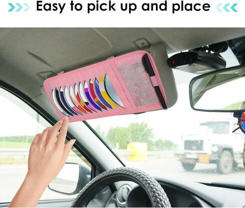 CAR CD CASE HOLDER مركبة SUN FOSOR منظم سعة كبيرة سعة أقراص مضغوطة مع 12 DVD الأكمام تخزين 1 شبكة الجيب 1 حامل القلم وحزام مرن in Kuwait