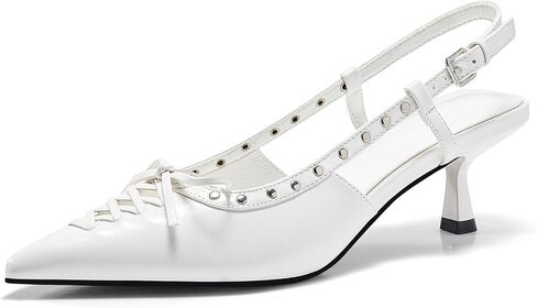 Coutgo Womens Slingback Kitten Heels Closed Pointed Toe Low Heel Dress Shoes Studded Bow Pumps, Black, Size 6 in Saudi Arabia