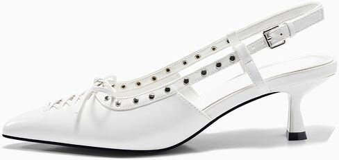 Coutgo Womens Slingback Kitten Heels Closed Pointed Toe Low Heel Dress Shoes Studded Bow Pumps, Black, Size 6 in Saudi Arabia