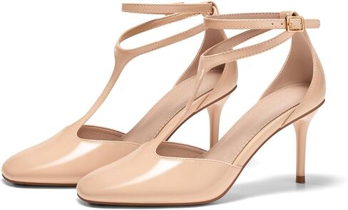 Coutgo Women's Stiletto High Cheels T-Strap Round Toe Toe Canle Boxle Pumps Wedding Dress in Kuwait