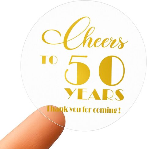 هتافات إلى 50 سنة عيد ميلاد وذكرى ملصقات حفلات عيد ميلاد الذهب الذهب الشفافة - مجموعة من 100 ، 1.6 بوصة ، ملصقات ديكور الذكرى الخمسين ، ملصقات الحفلات لعيد الميلاد الخمسين (50) in Kuwait