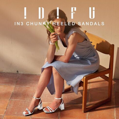 IDIFU IN3 Women's Strappy Heels Chunky Block Square Open Toe Adjustable Ankle Strap Heeled Sandals Slingback Thick Low Wedding Prom Bridal Dress Shoes for Women Short Small Heels in Saudi Arabia