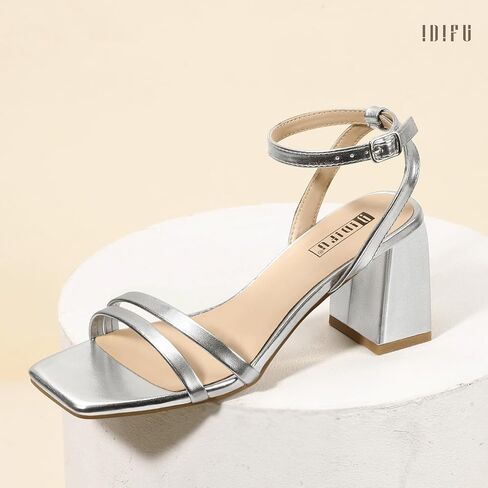 IDIFU IN3 Women's Strappy Heels Chunky Block Square Open Toe Adjustable Ankle Strap Heeled Sandals Slingback Thick Low Wedding Prom Bridal Dress Shoes for Women Short Small Heels in Saudi Arabia