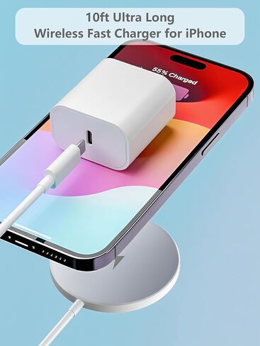Wireless Charger 15w for iPhone 16/15/14/13/12/AirPods, Type-c Block 20w Compatible with Apple MagSafe Charger Magnetic Fast Charging Pad 10ft for Samsung s25 Ultra, 2Pack in Saudi Arabia