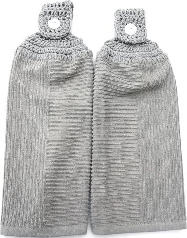 SOLID TERRY CLOTH TOWELS - 2 CROCHET TOP HANGING KITCHEN TOWELS (AZURE BLUE) in Saudi Arabia