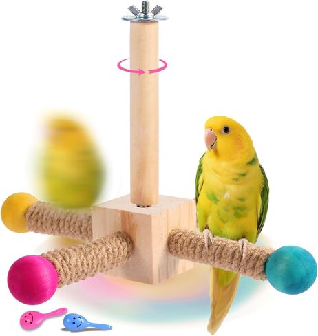 Kyouki Bird Perch Toy Parakeets Toy for Small & Medium Parrots - 360° Spinning Stand for Conures, Cockatiels, Lovebirds,Quakers | Colorful Sisal Rope Spinning Toy | Anti-Boredom Cage Accessory in Kuwait