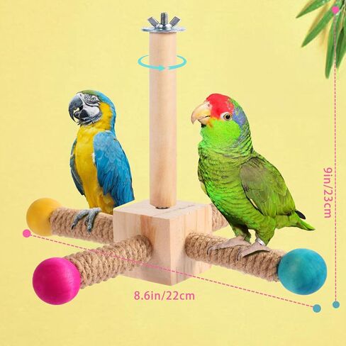 Kyouki Bird Perch Toy Parakeets Toy for Small & Medium Parrots - 360° Spinning Stand for Conures, Cockatiels, Lovebirds,Quakers | Colorful Sisal Rope Spinning Toy | Anti-Boredom Cage Accessory in Kuwait