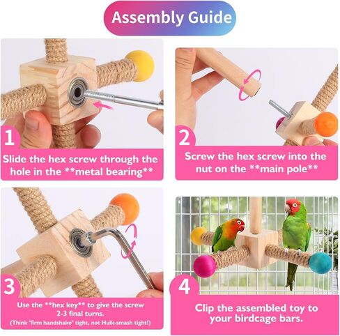 Kyouki Bird Perch Toy Parakeets Toy for Small & Medium Parrots - 360° Spinning Stand for Conures, Cockatiels, Lovebirds,Quakers | Colorful Sisal Rope Spinning Toy | Anti-Boredom Cage Accessory in Kuwait