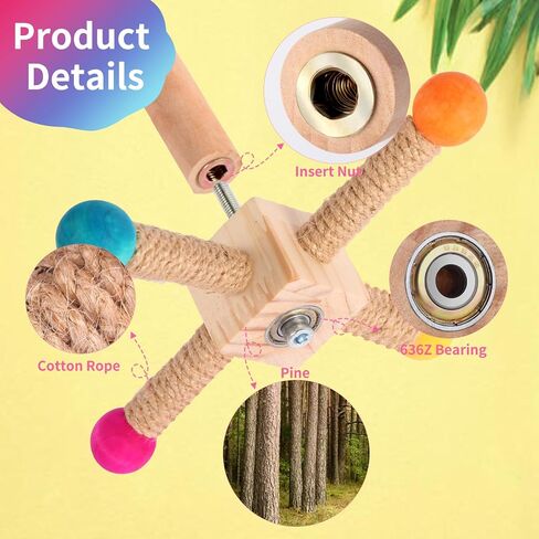 Kyouki Bird Perch Toy Parakeets Toy for Small & Medium Parrots - 360° Spinning Stand for Conures, Cockatiels, Lovebirds,Quakers | Colorful Sisal Rope Spinning Toy | Anti-Boredom Cage Accessory in Kuwait