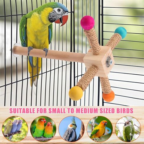 Kyouki Bird Perch Toy Parakeets Toy for Small & Medium Parrots - 360° Spinning Stand for Conures, Cockatiels, Lovebirds,Quakers | Colorful Sisal Rope Spinning Toy | Anti-Boredom Cage Accessory in Kuwait