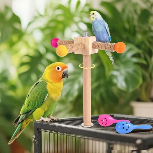 Kyouki Bird Perch Toy Parakeets Toy for Small & Medium Parrots - 360° Spinning Stand for Conures, Cockatiels, Lovebirds,Quakers | Colorful Sisal Rope Spinning Toy | Anti-Boredom Cage Accessory in Kuwait