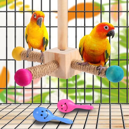 Kyouki Bird Perch Toy Parakeets Toy for Small & Medium Parrots - 360° Spinning Stand for Conures, Cockatiels, Lovebirds,Quakers | Colorful Sisal Rope Spinning Toy | Anti-Boredom Cage Accessory in Kuwait