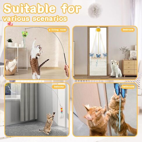 4-in-1 Interactive Cat Toy Set for Indoor Cats – Retractable Cat Wand, 2-Pole Suction Cup Base, Catnip Pillow, 14+ Accessories – Self-Play & Interactive Cat Feather Toys with Safe Durable Materials in Saudi Arabia