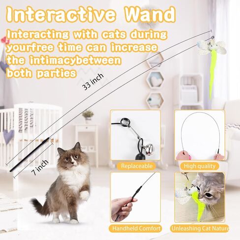 4-in-1 Interactive Cat Toy Set for Indoor Cats – Retractable Cat Wand, 2-Pole Suction Cup Base, Catnip Pillow, 14+ Accessories – Self-Play & Interactive Cat Feather Toys with Safe Durable Materials in Saudi Arabia