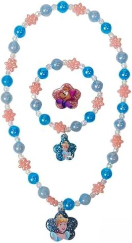 LUV HER Disney Princess Belle Girls Jewelry Set - Dress up 9 Piece Toy Jewelry Box Set with Bead Necklace, Bracelet and Ring - Play Accessories - Ages 3+ in Saudi Arabia