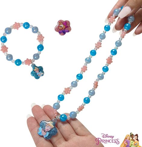 LUV HER Disney Princess Belle Girls Jewelry Set - Dress up 9 Piece Toy Jewelry Box Set with Bead Necklace, Bracelet and Ring - Play Accessories - Ages 3+ in Saudi Arabia