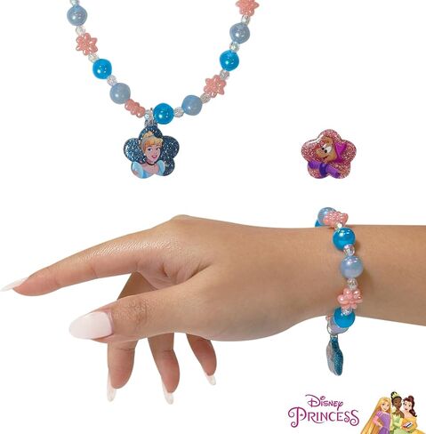 LUV HER Disney Princess Belle Girls Jewelry Set - Dress up 9 Piece Toy Jewelry Box Set with Bead Necklace, Bracelet and Ring - Play Accessories - Ages 3+ in Saudi Arabia